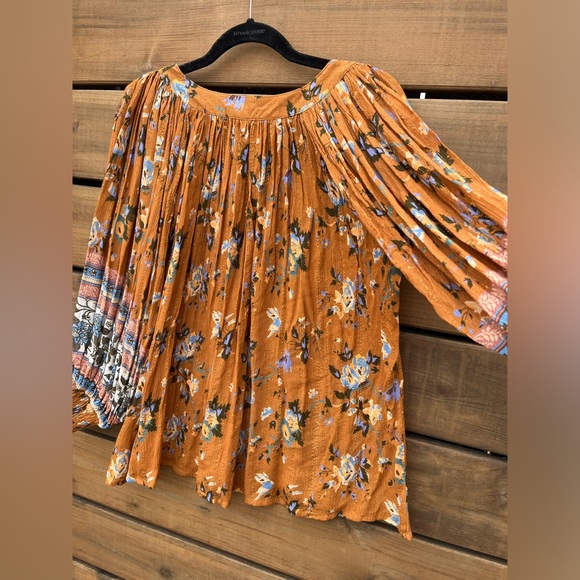 NWT RAGA Morning Glories Floral long sleeve blouse, brown / multi, size Small - Picture 8 of 11